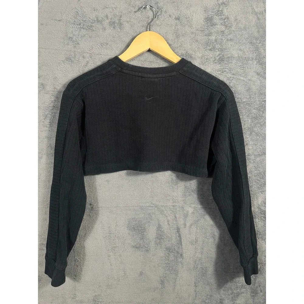 Nike Womens Ribbed Long Sleeve Ultra Crop Top Black Swoosh XS DV7832-010